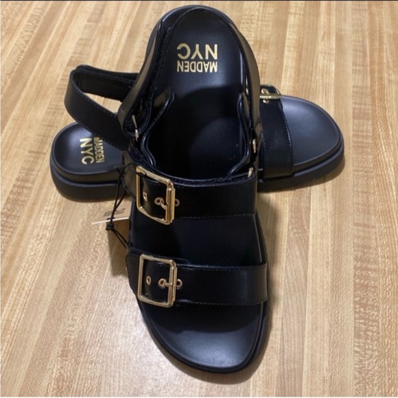 NWT! In Box! Madden NYC Black Women's Double Buckle Footbed Sandals Size 8.5 - Picture 9 of 14